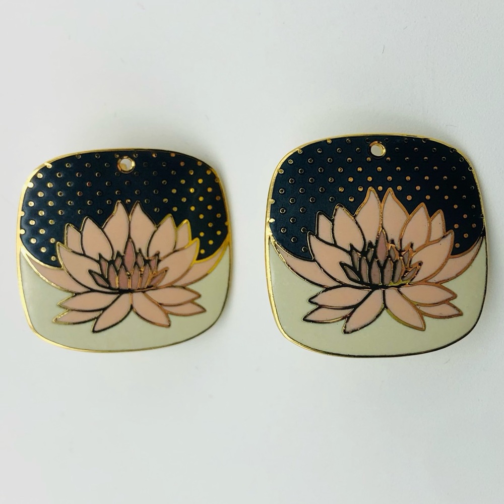 Laurel Burch Lotus Clip-on Earrings Vintage